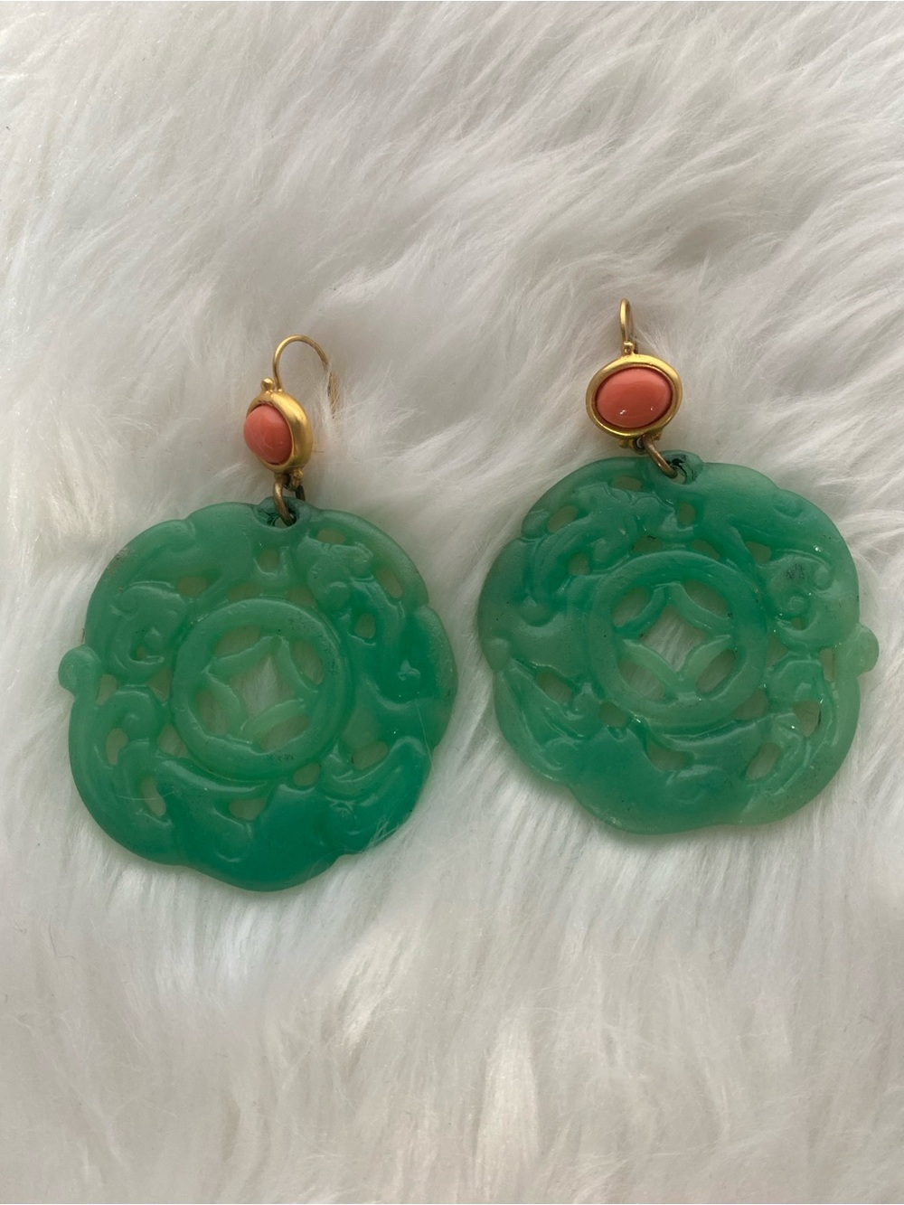 Kenneth Jay Lane Light Green Coral plated Resin Drop Wire Pierced Earrings